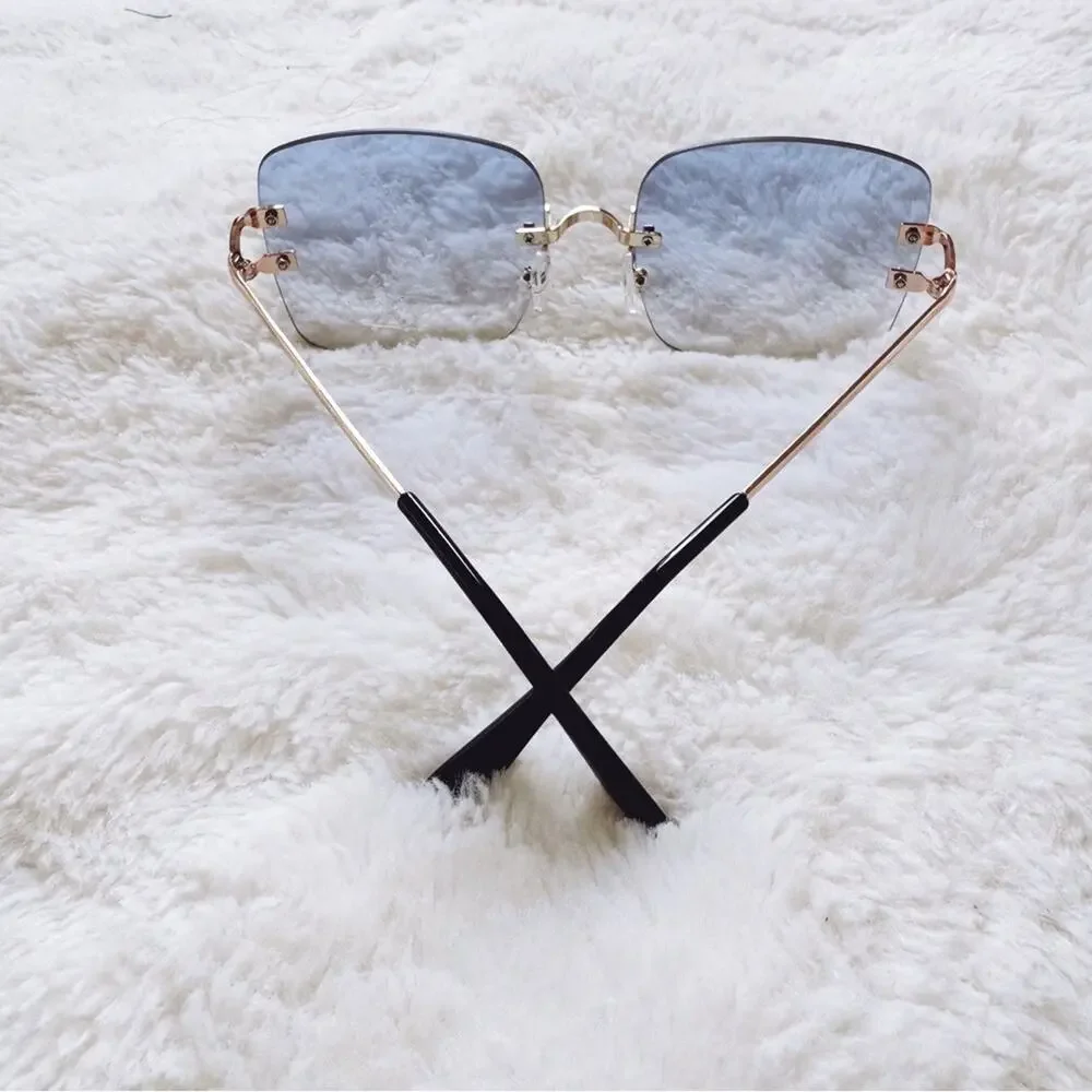 Laurel Clear Blue Rimless Sleek Sunglasses - Picture 10 of 11